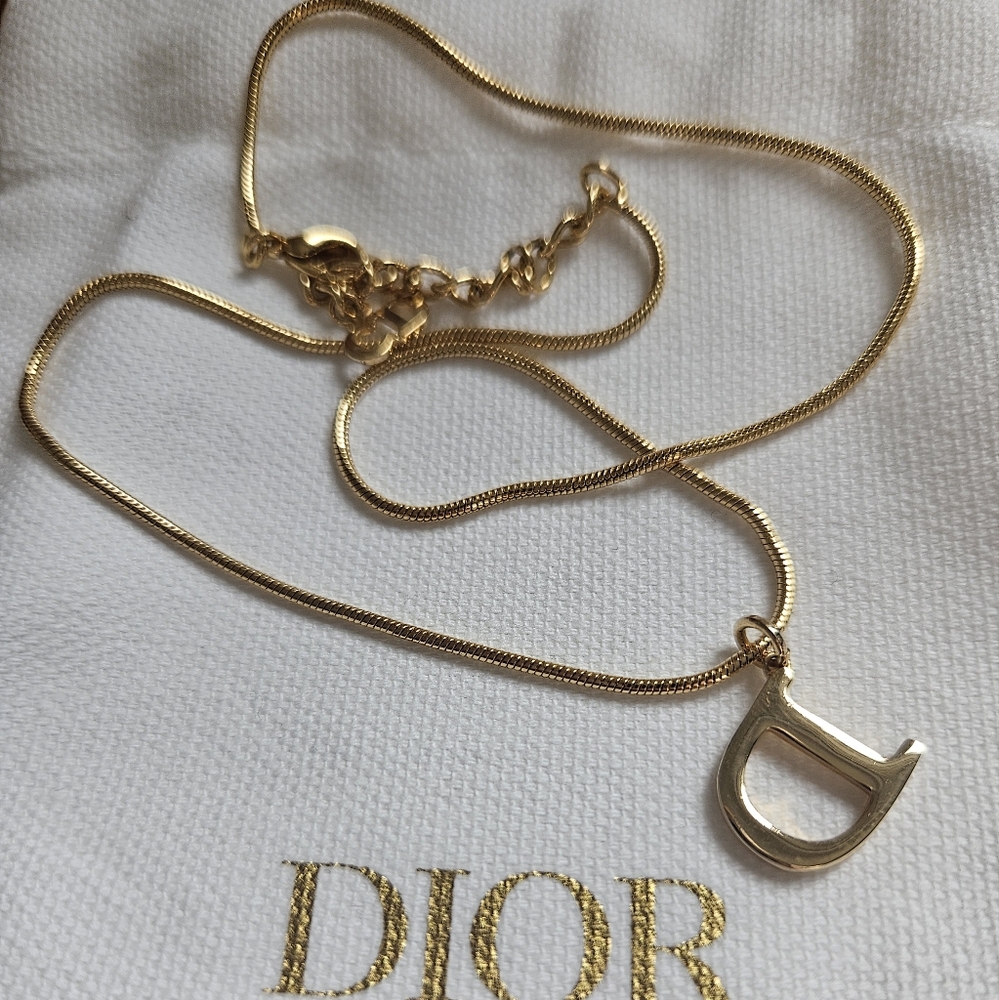 Dior Gold Minimalist Necklace with Iconic D Logo